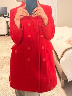 Classic Double-Breasted Red Wool Coat